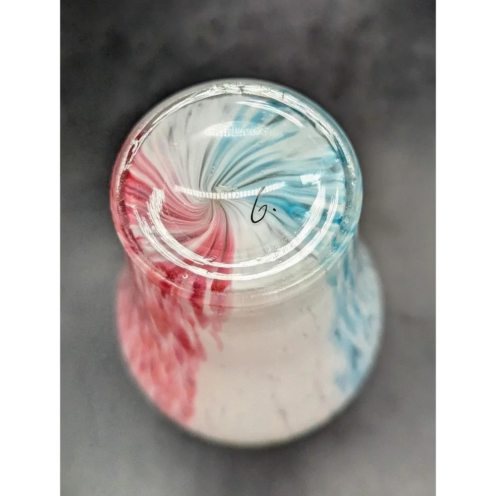 Vintage Bohemian Czech Art Glass Cased Pink Blue Vase Gold Leaf Enamel 6